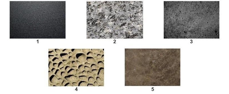 Look at the images of different rocks. Which two rocks have a fine-grained texture-example-1