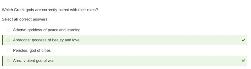 Which Greek gods are correctly paired with their roles? Select all correct answers-example-1