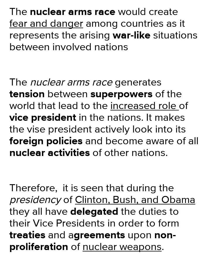 Explain the impact of the nuclear arms race on the role of the Vice President.-example-1