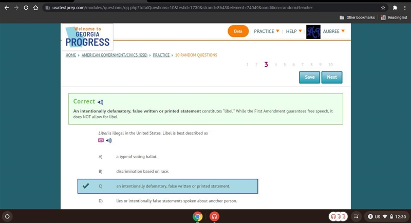 Libel is illegal in the United States. Libel is best described as es ) a type of voting-example-1