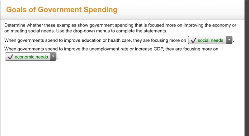 Determine whether these examples show government spending that is focused more on-example-1