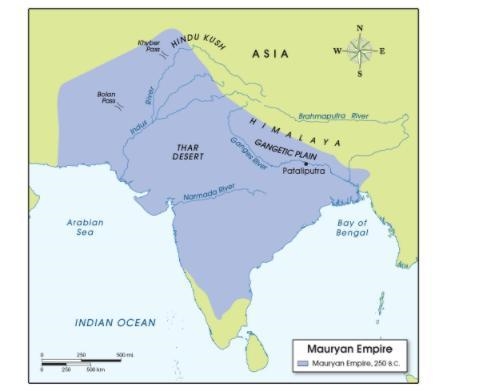 Use this map to answer the following question: How far is it from Pataliputa to the-example-1