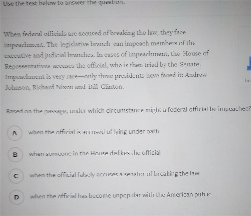 Based on the passage, under which circumstance might a federal official be impeached-example-1