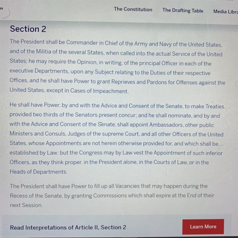 What are two powers the president has according to this section?-example-1