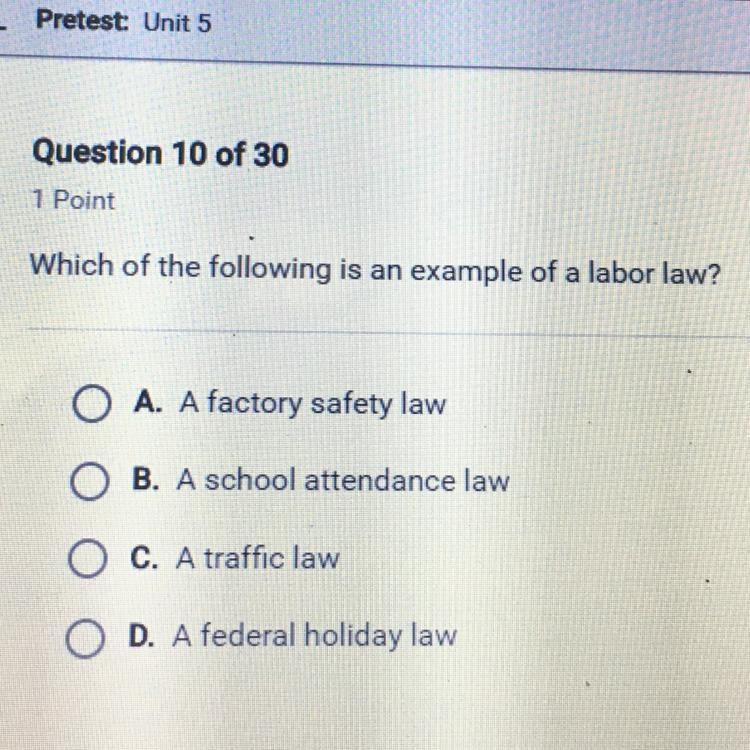 Which of the following is an example of a labor law?-example-1