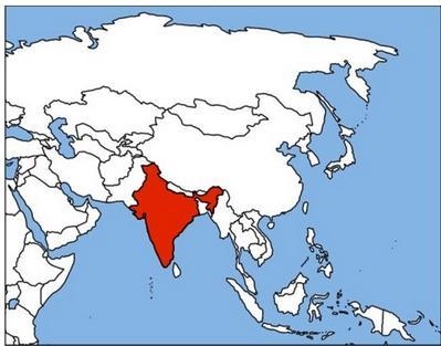 The area in red represents what country? A) Asia B) China C) India D) Russia-example-1