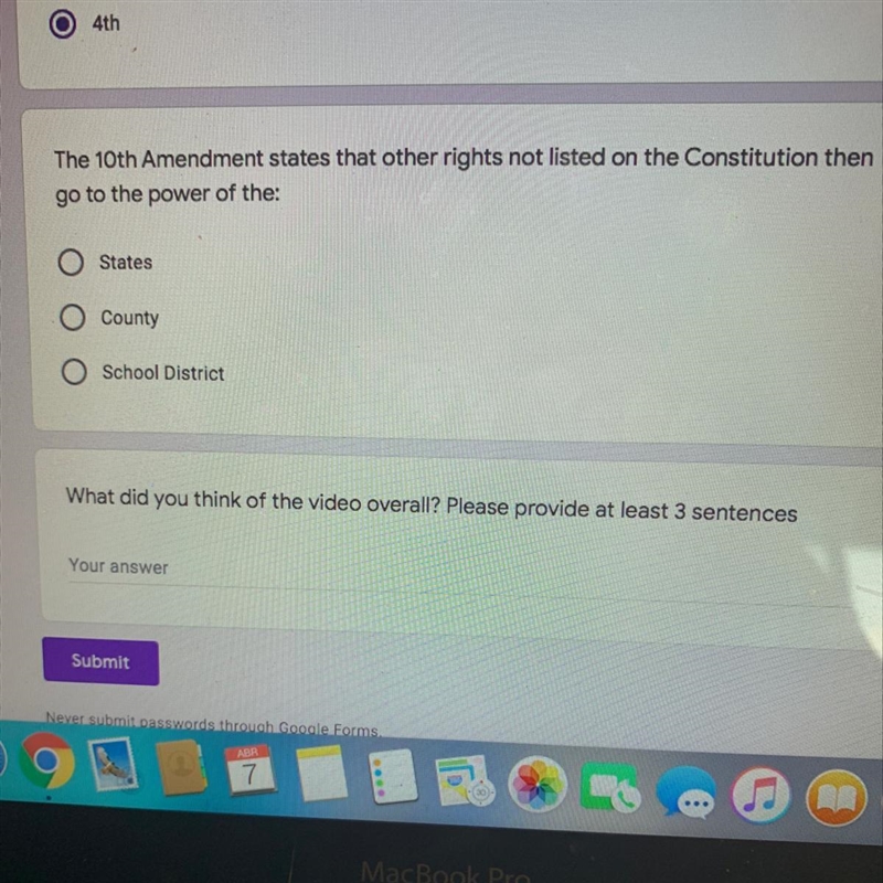 The 10th amendment states that other rights not listed on the constitution then go-example-1