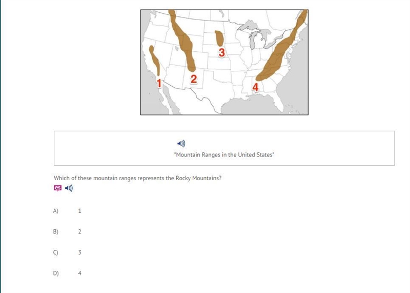 Which of these mountain ranges represents the Rocky Mountains? A) 1 B) 2 C) 3 D) 4-example-1