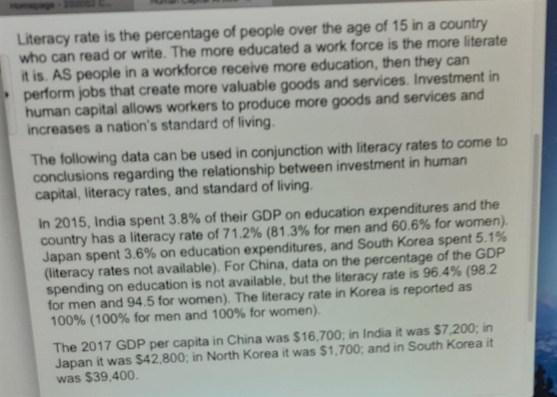 3. What is the impact on the type of government a country has and it's literacy rates-example-1