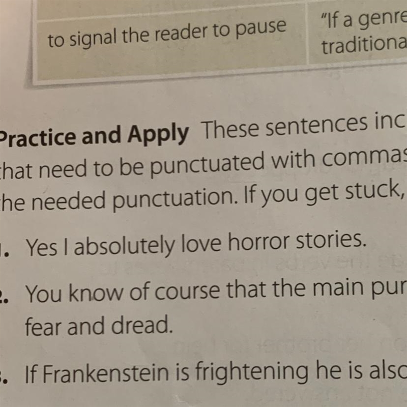 Where do i put a comma in the sentence “yes i absolutely love horror stories”-example-1