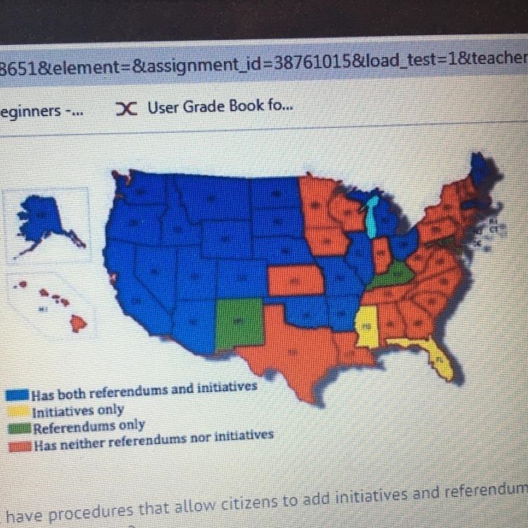 This map shows the states that have procedures that allow citizens to add initiatives-example-1