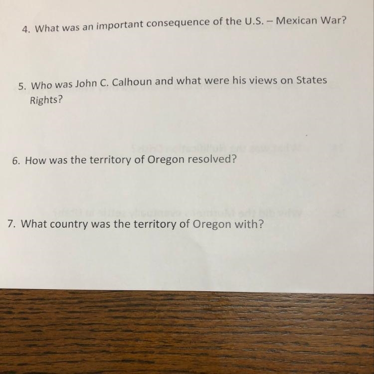 4. What was an important consequence of the U.S. - Mexican War? 5. Who was John C-example-1