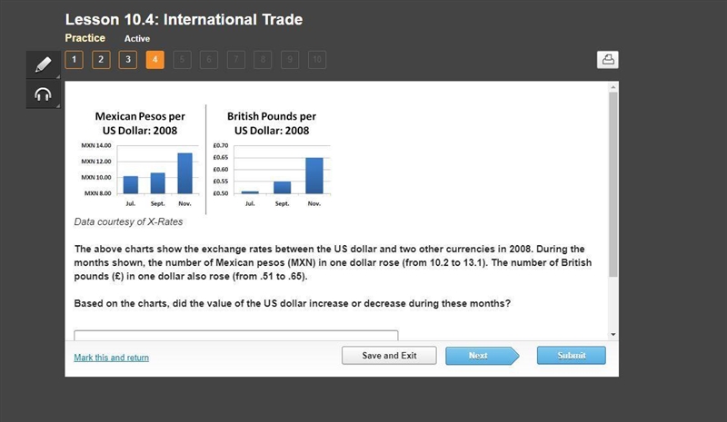 The above charts show the exchange rates between the US dollar and two other currencies-example-1