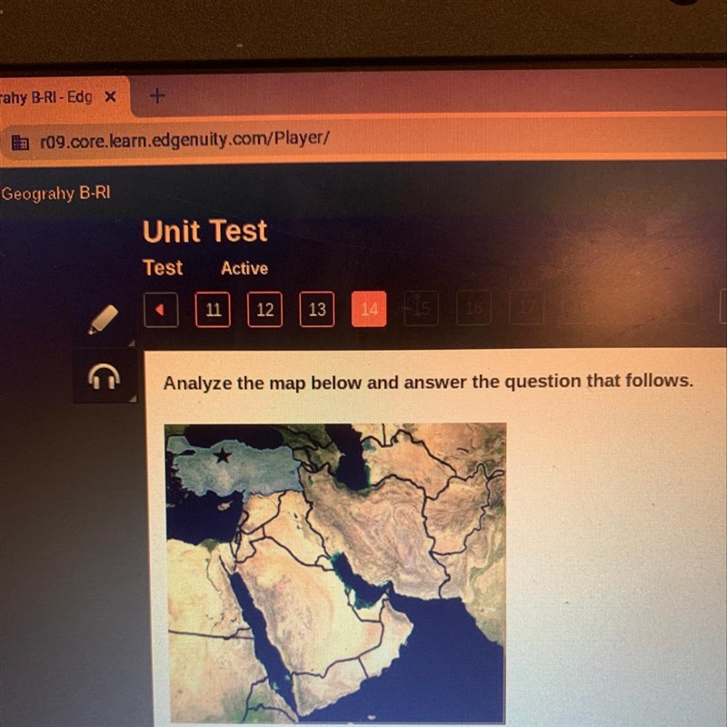 The map above shows the countries of the Middle East. The country that is highlighted-example-1