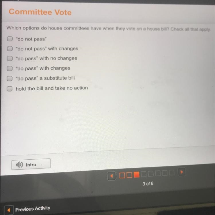 Committee vote Which options do house committees have when they vote on a house bill-example-1