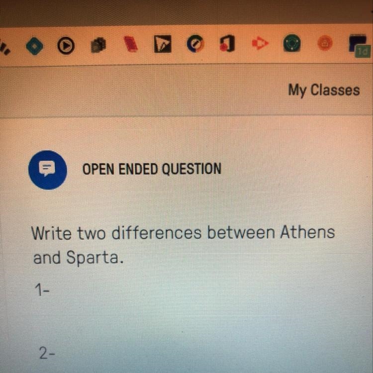 Two differences between Athens and Sparta.-example-1