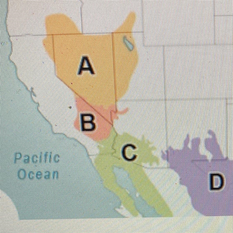 Which desert is located at B? A ) Great Basin B ) Mojave Desert C ) Sonoran Desert-example-1