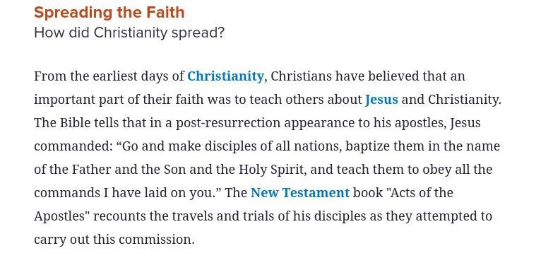 How did Christianity spread? Include 2 pieces of information from page 6 (Page 6 in-example-1