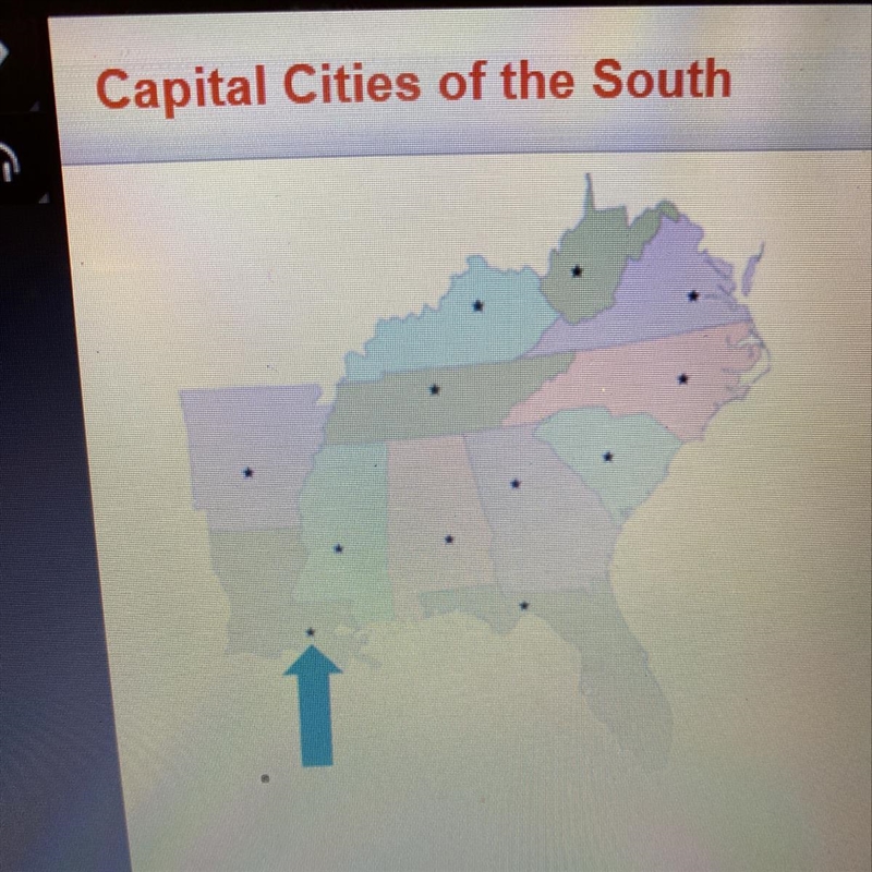 Which capital city is the arrow pointing to on the map? .charlotte,North Carolina-example-1