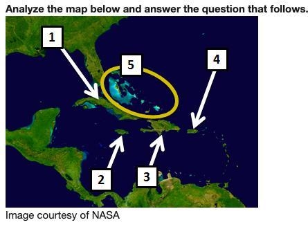 Look at the map above. Which of the following statements is true? A. Cuba is located-example-1