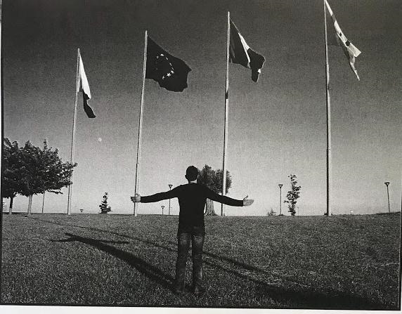 can you see the shadow of the person? can you see the shadows of the four flagpoles-example-1