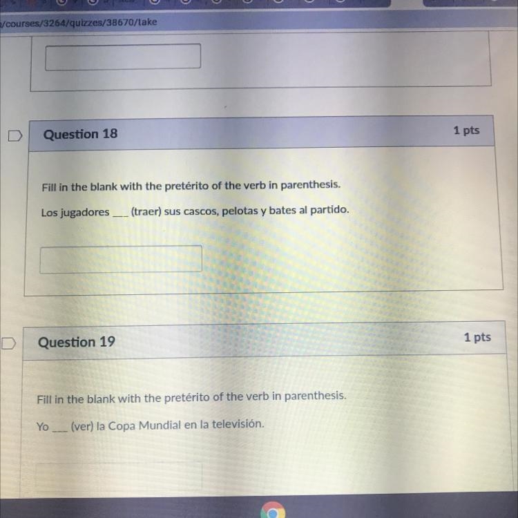 I need help with 18 and 19! Use the preterite tense of the verb in parenthesis-example-1