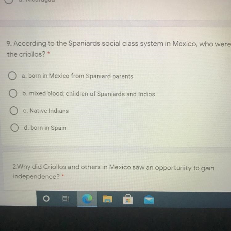 9. According to the Spaniards social class system in Mexico, who were the criollos-example-1