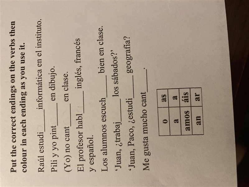 Put the correct endings on the verbs.-example-1