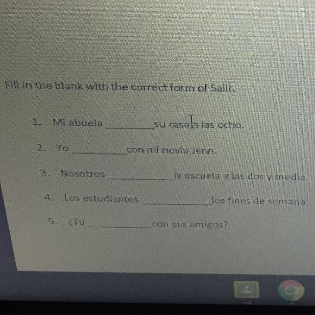 Match which number goes with the questions. Salir verbs 1. Yo 2. Tu 3. El, Ella, Ud-example-1