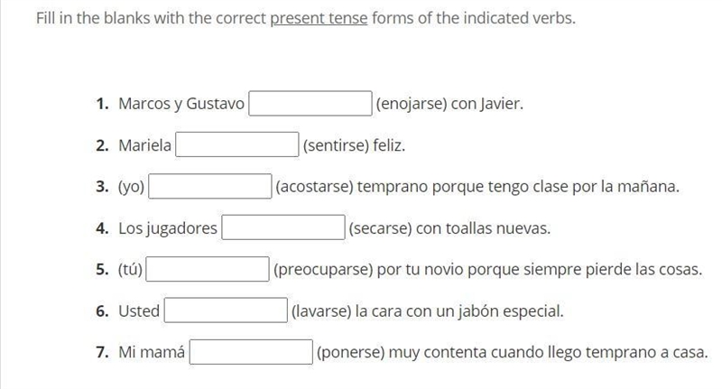 Fill in the blanks with the correct present tense forms of indicated verbs-example-1