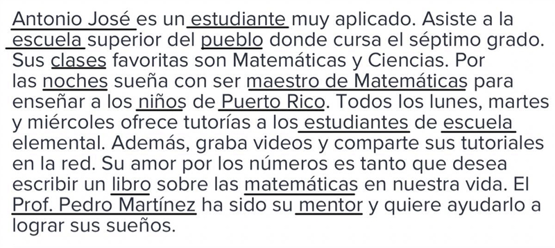 4. Subraya todos los sustantivos que se encuentran en el siguiente párrafo: Antonio-example-1