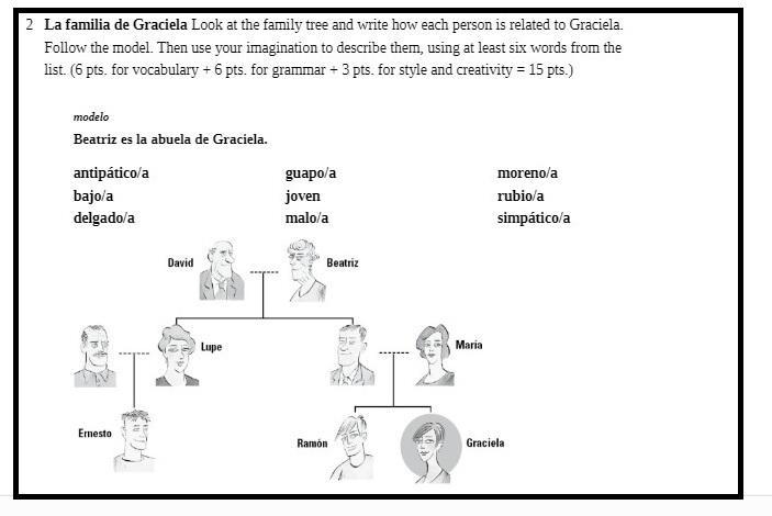 La familia de Graciela Look at the family tree and write how each person is related-example-1