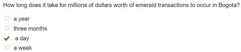 How long does it take for millions of dollars worth of emerald transactions to occur-example-4