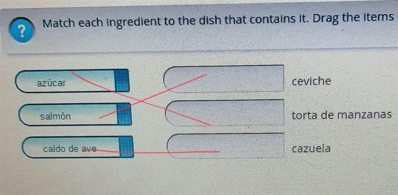 Match the ingredients to the dish that contains it​-example-1