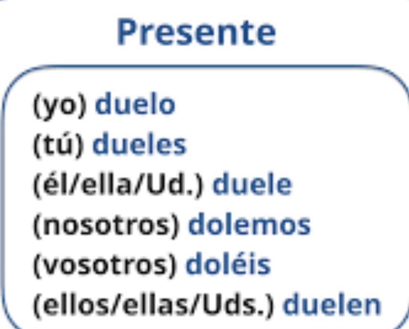 Empareja la conjugación de verbos: DOLER ella Choose... - tú Choose... vosotros Choose-example-1