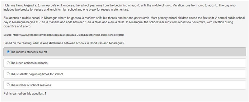 Based on the reading, what is one difference between schools in Honduras and Nicaragua-example-1