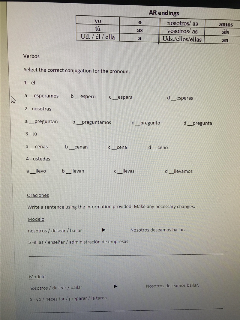 Spanish AR Verbs Assignment-example-2