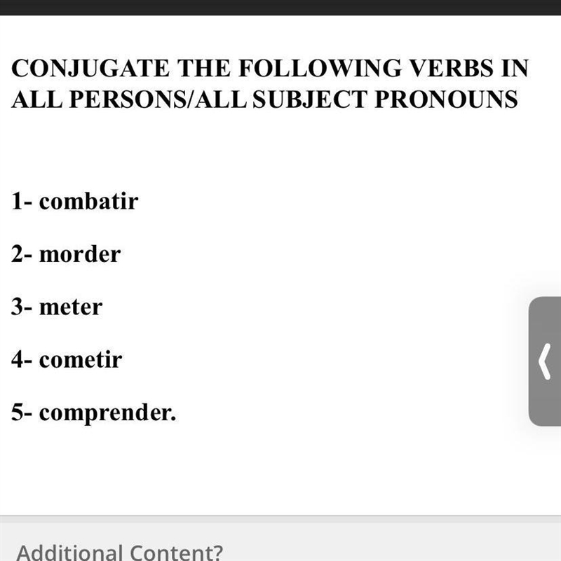 Conjugate the following verbs in all persons/ all subjects probouns please help-example-1