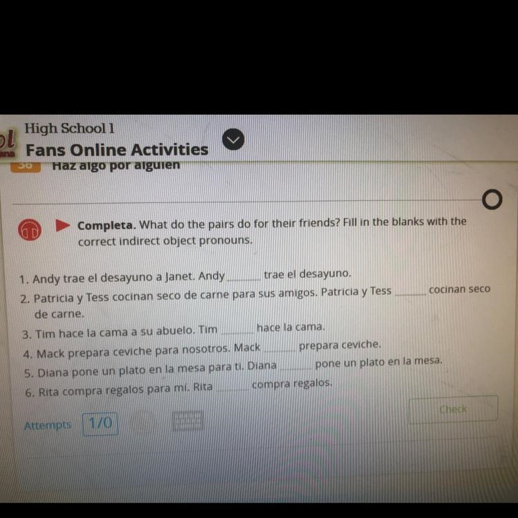 OD Completa. What do the pairs do for their friends? Fill in the blanks with the correct-example-1