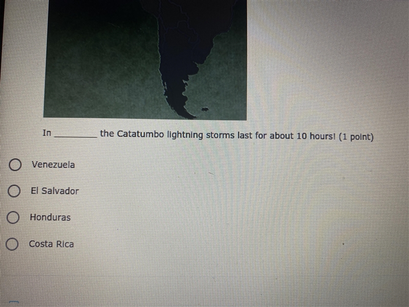 Use the map as a reference and select the best answer. In ____ the cataumbo lightning-example-2