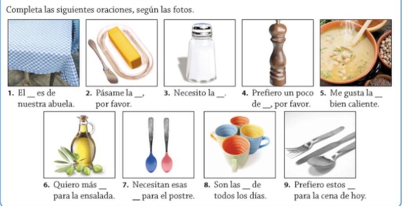 ANSWER THE QUESTION 1. El _____________ es de nuestra abuela. 2. Pásame la ___________ por-example-1