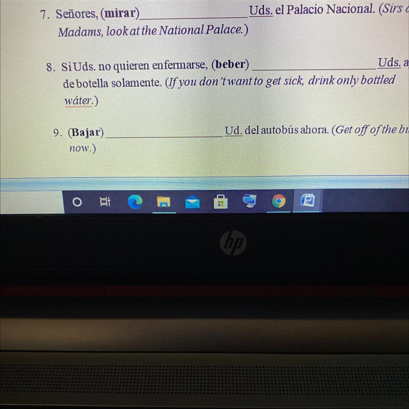 Fill in the blanks with the correct Ud or Uds. Command form if the verb in parentheses-example-1