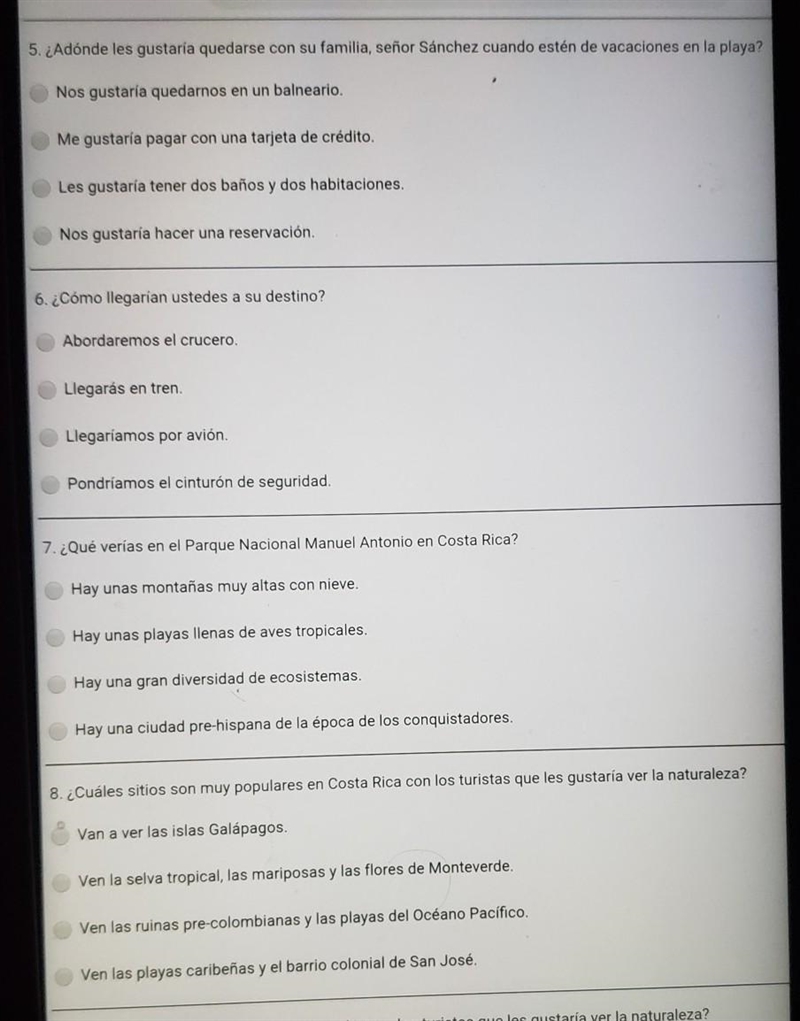 5. ¿Adónde les gustaría quedarse con su familia, señor Sánchez cuando estén de vacaciones-example-1