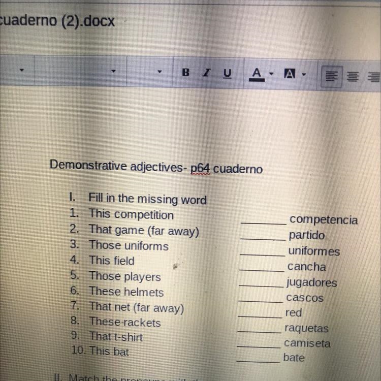 I need to fill in the missing word for the demonstrative adjectives. I need help from-example-1