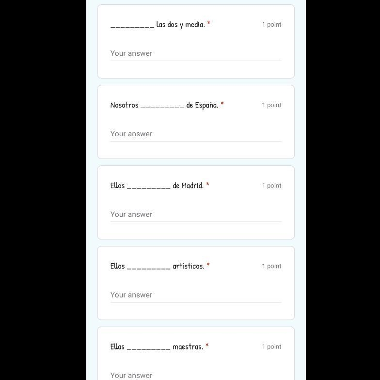 Complete the blanks below with the correct present tense conjugations of "ser-example-1