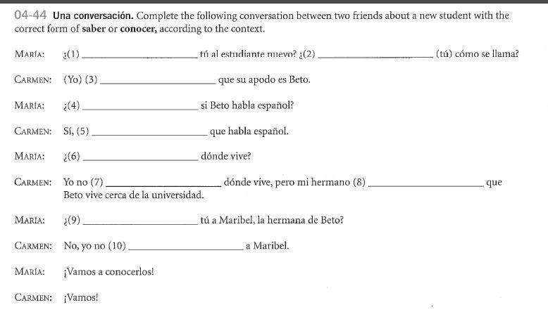 Use the correct form of saber or conocer.-example-1