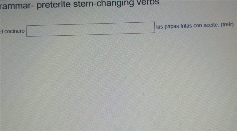 Grammar- preterite stem-changing verbs El cocinero ___ las papas fritas con aceite-example-1