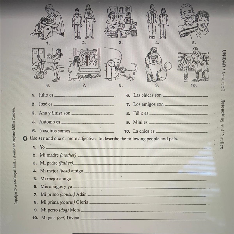 Please help with all of part 6 where it says “use ser and one or more adjectives to-example-1