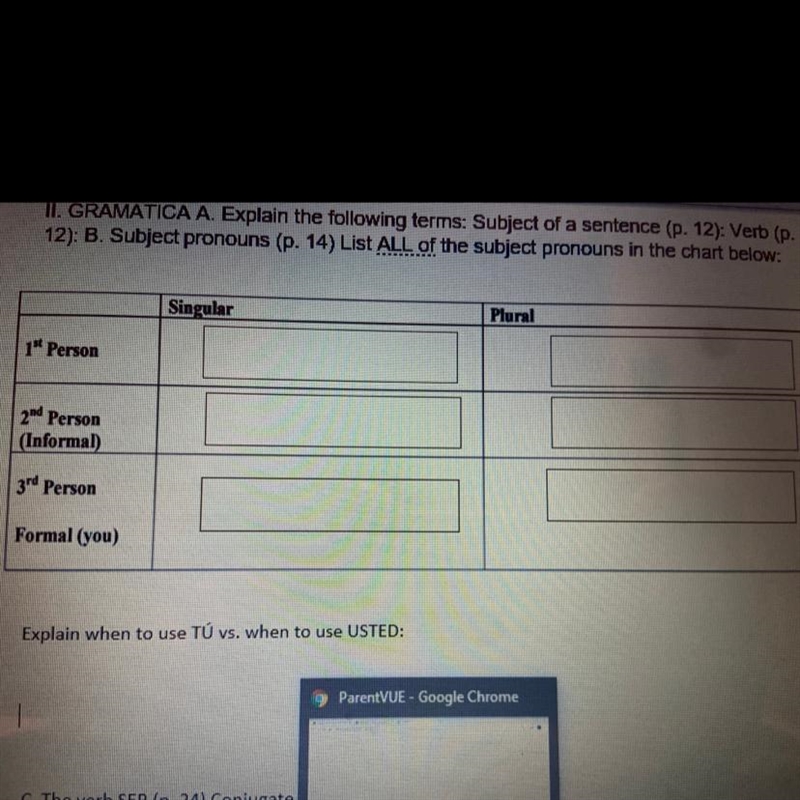 Singular Plural 1" Person 2 Person 3rd Person-example-1