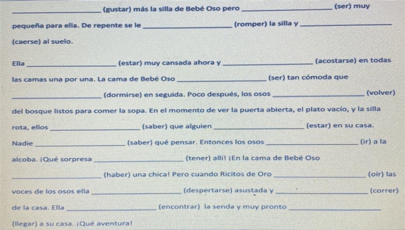 SPANISH 3 “use the text boxes to fill in the correct conjugations in pretérito or-example-1